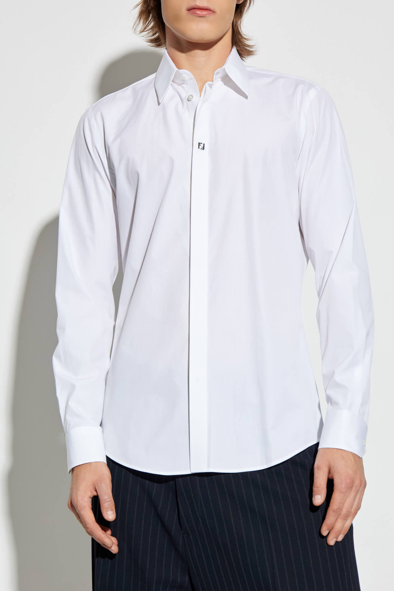 White Shirt with an application in the shape of a logo Fendi